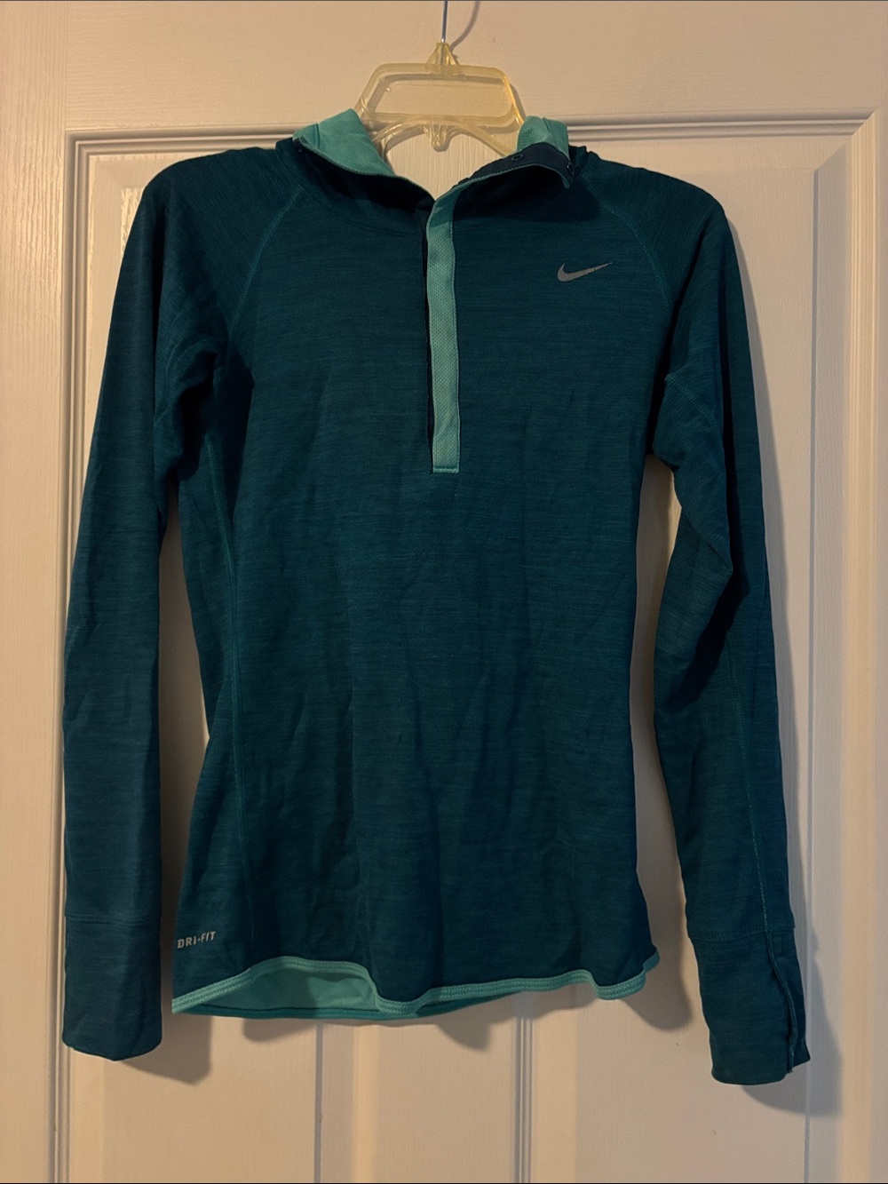 Nike Dri Fit Teal Quarter Snap Button Performance Hoodie Sz XS